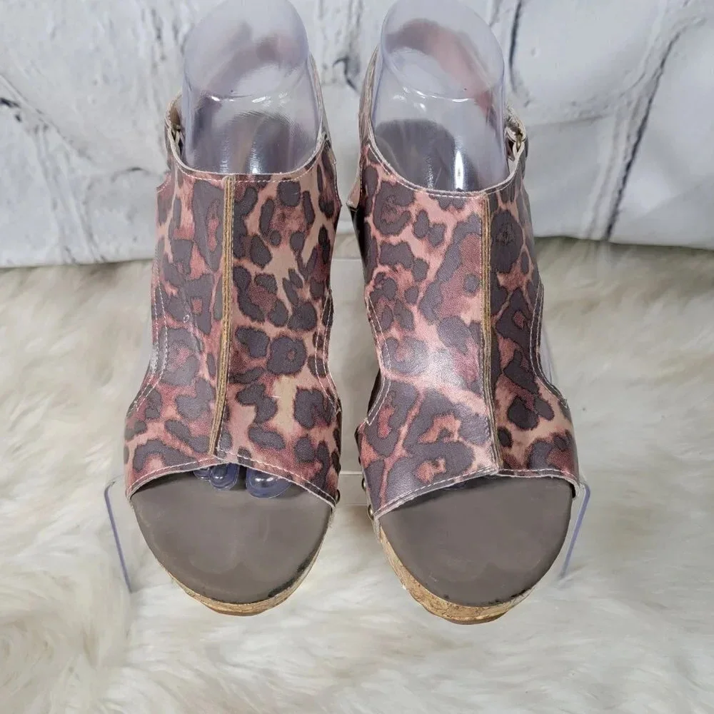 Jolimall Womens 9 Leopard Print Brown Wedge Summer Sandals Casual Comfy‎ Padded